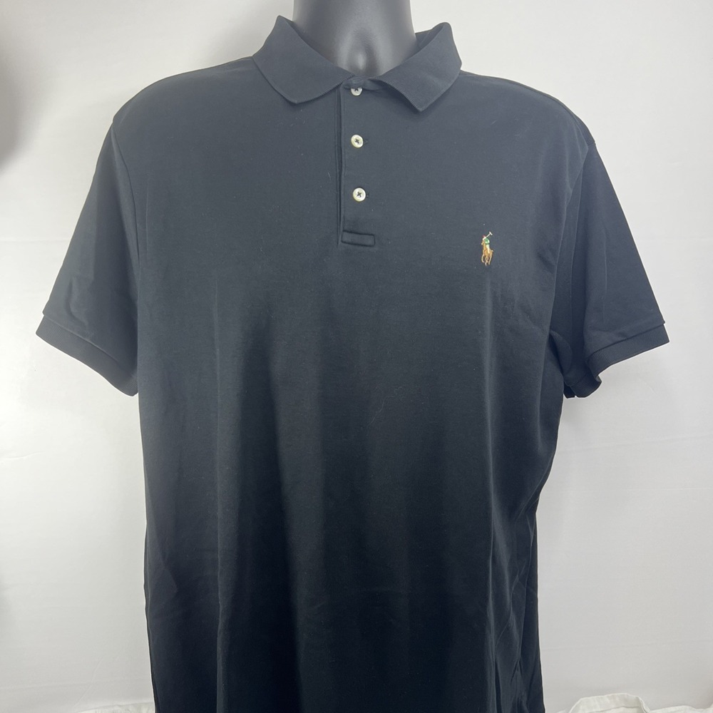 Ralph Lauren Men's Black Polo with Small Multicolor Pony Logo